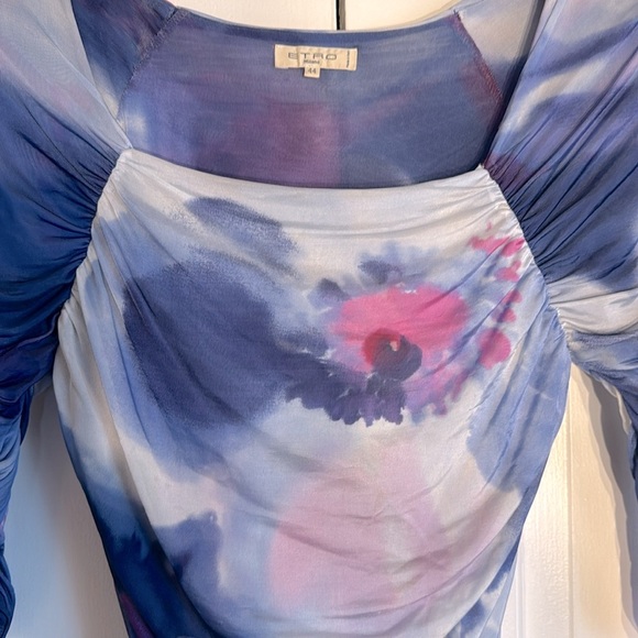 Pretty Etro Blue and Pink Double Layered Ruched Top - Picture 5 of 10